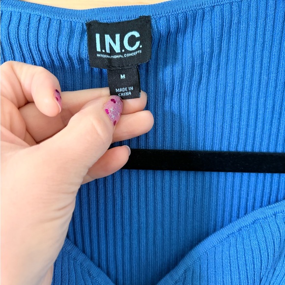 INC International Concepts Blue Ribbed Long Sleeve Top - Picture 2 of 4